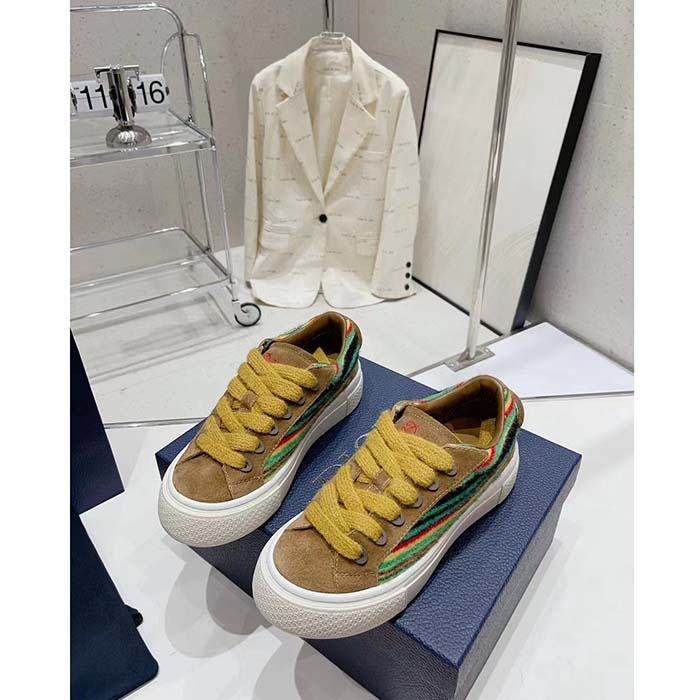 Dior Unisex CD Dior Tears B33 Sneaker Yellow Multicolor Mohair Brown Suede