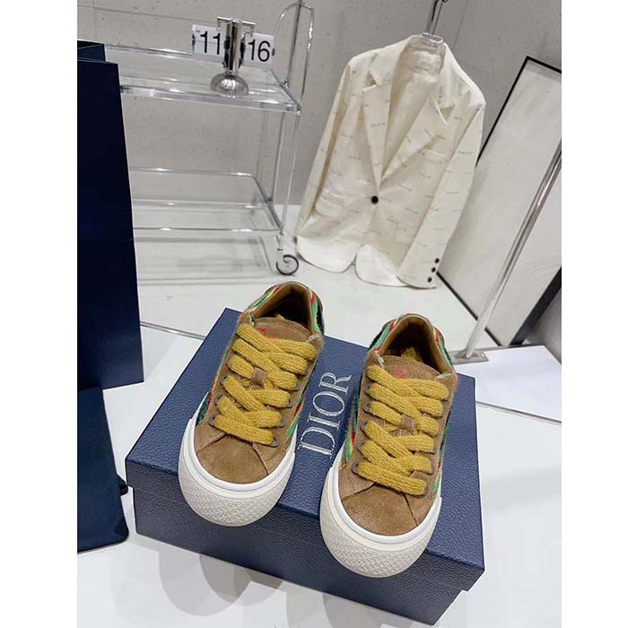 Dior Unisex CD Dior Tears B33 Sneaker Yellow Multicolor Mohair Brown Suede