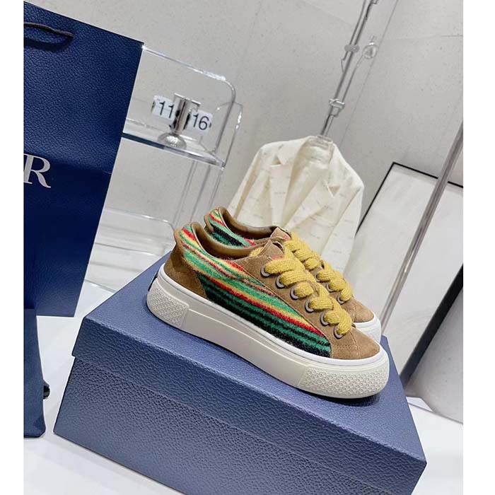 Dior Unisex CD Dior Tears B33 Sneaker Yellow Multicolor Mohair Brown Suede