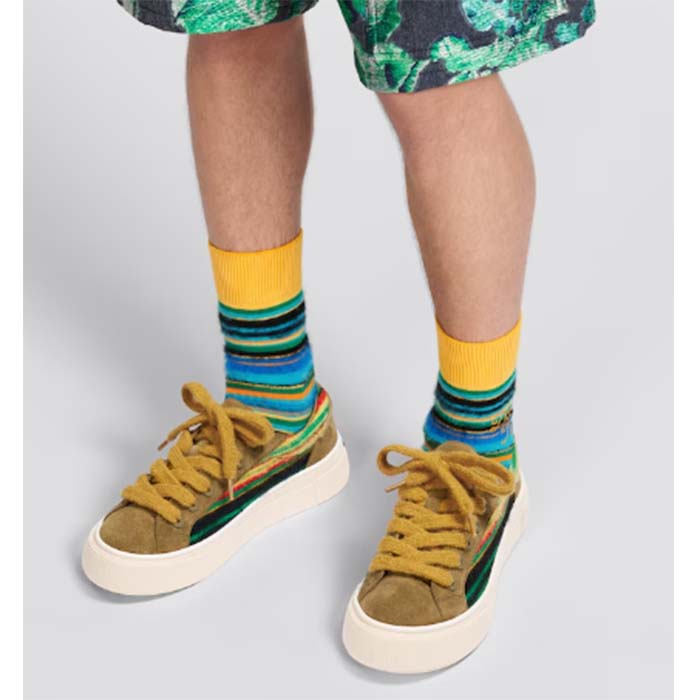Dior Unisex CD Dior Tears B33 Sneaker Yellow Multicolor Mohair Brown Suede