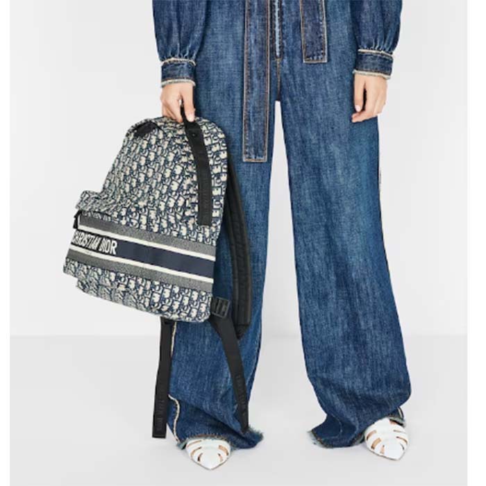 Dior Unisex CD DiorTravel Backpack Blue Dior Oblique Jacquard
