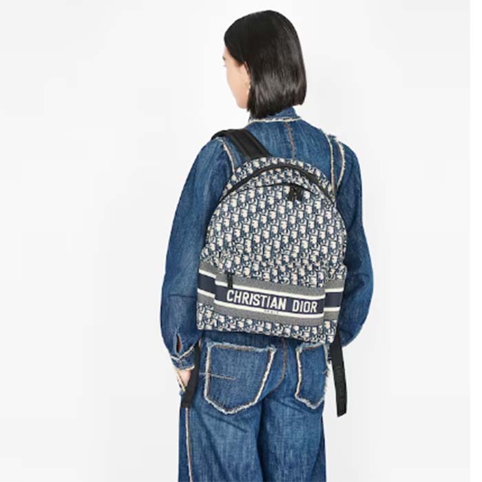Dior Unisex CD DiorTravel Backpack Blue Dior Oblique Jacquard