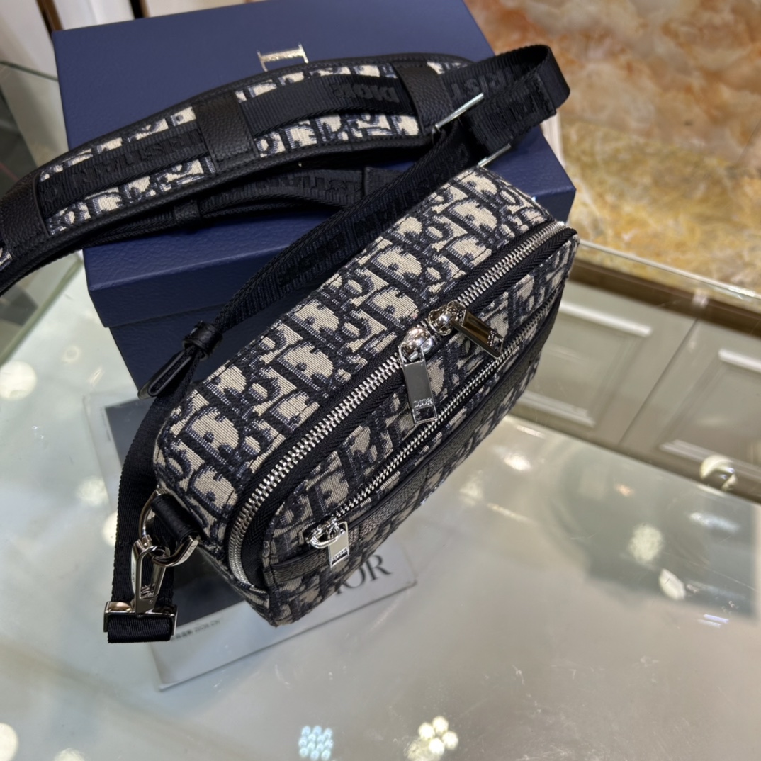 Dior Unisex CD Mini Safari Bag Strap Beige Black Dior Oblique Jacquard