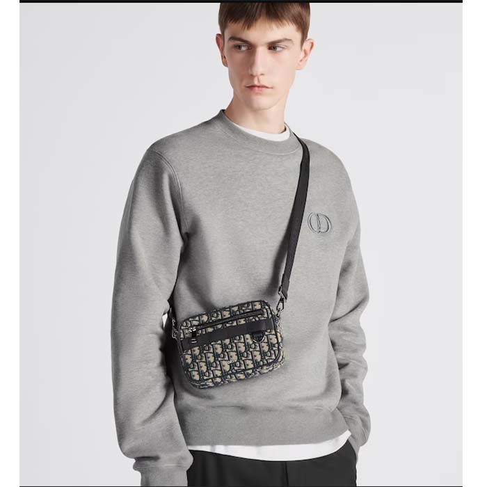 Dior Unisex CD Mini Safari Bag Strap Beige Black Dior Oblique Jacquard