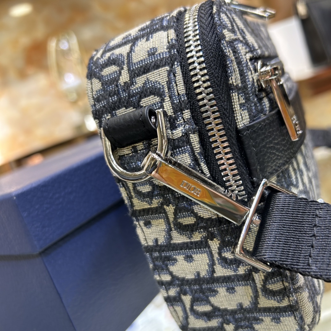 Dior Unisex CD Mini Safari Bag Strap Beige Black Dior Oblique Jacquard