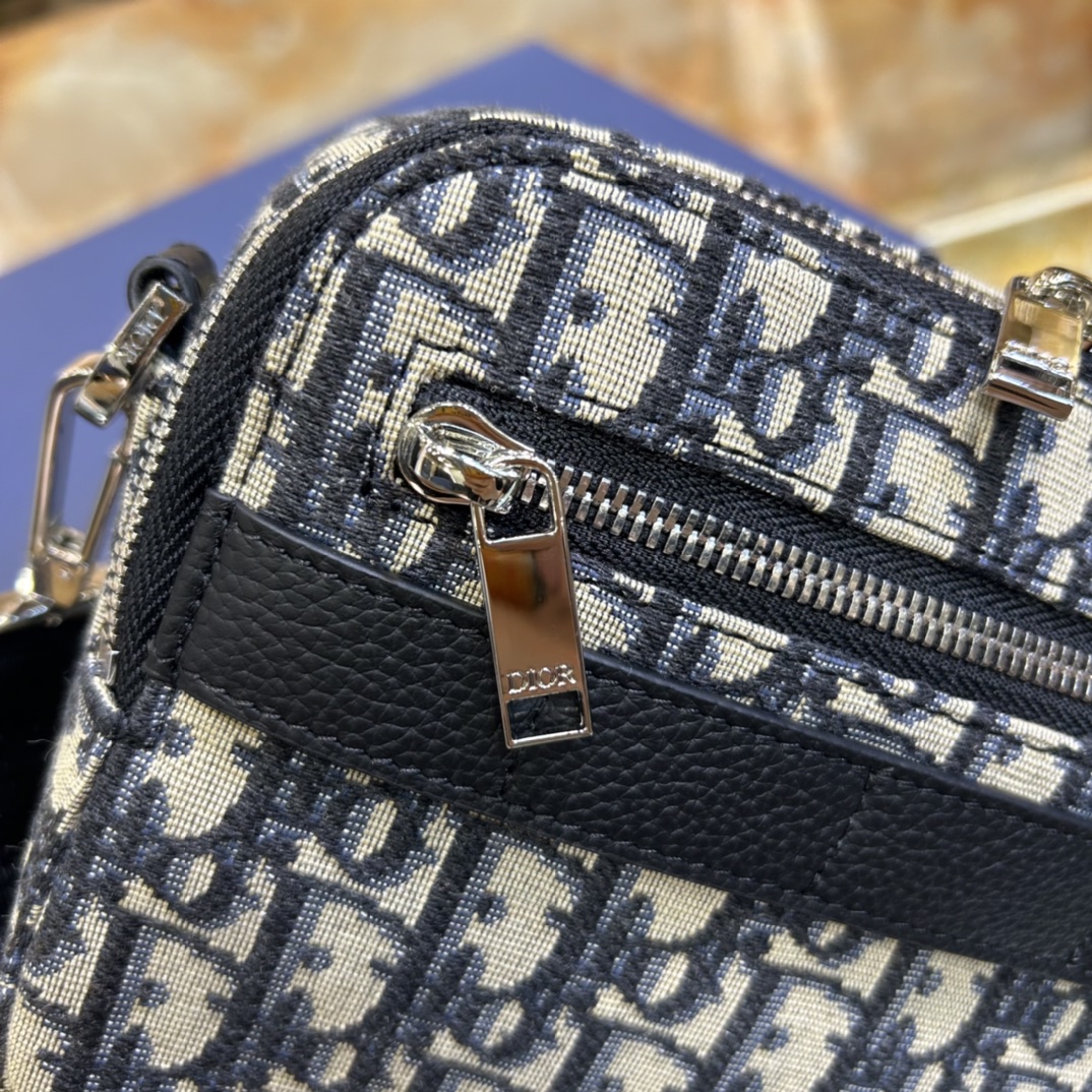 Dior Unisex CD Mini Safari Bag Strap Beige Black Dior Oblique Jacquard