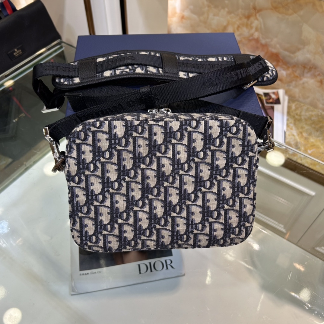 Dior Unisex CD Mini Safari Bag Strap Beige Black Dior Oblique Jacquard