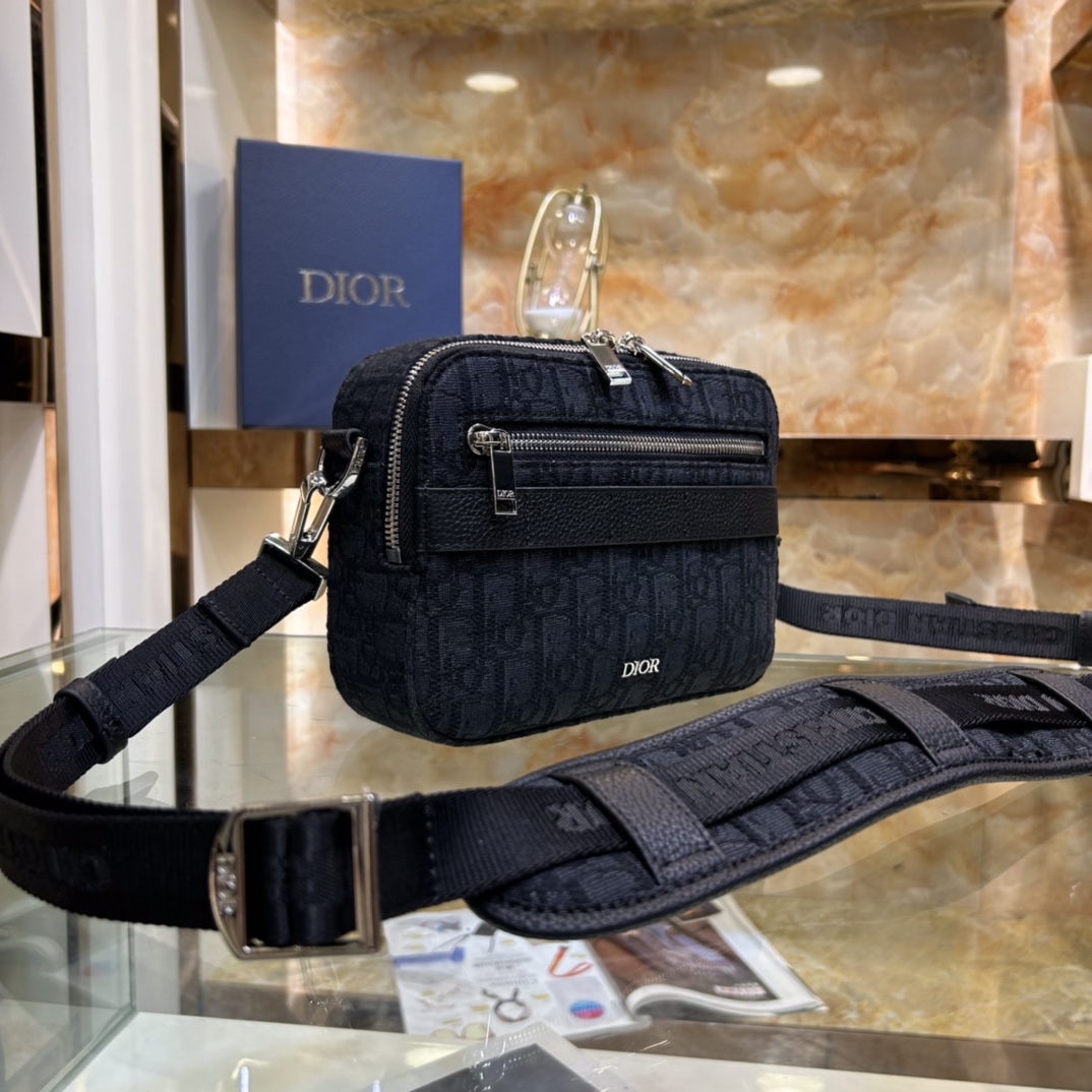 Dior Unisex CD Mini Safari Bag Strap Black Dior Oblique Jacquard