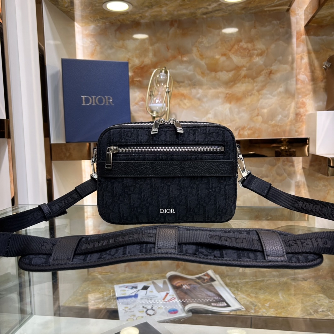 Dior Unisex CD Mini Safari Bag Strap Black Dior Oblique Jacquard