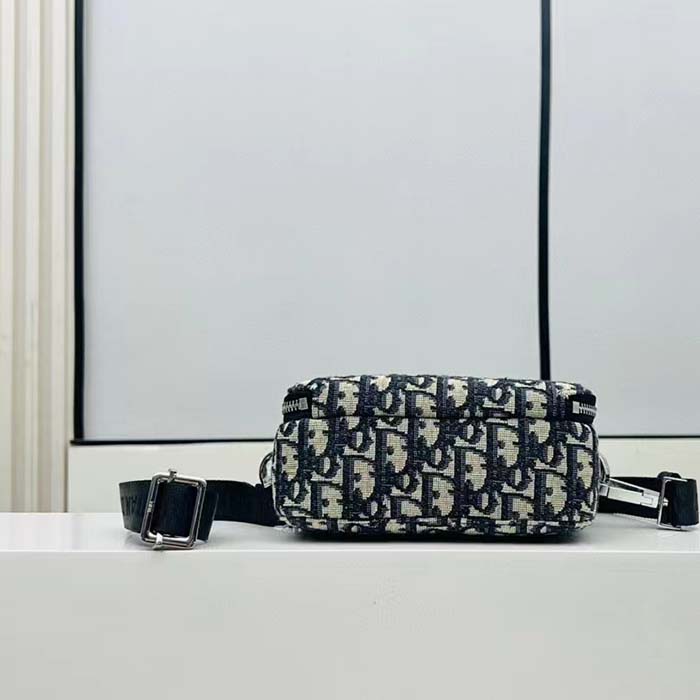 Dior Unisex CD Pouch Strap Beige Black Dior Oblique Jacquard Double Zipped Pocket