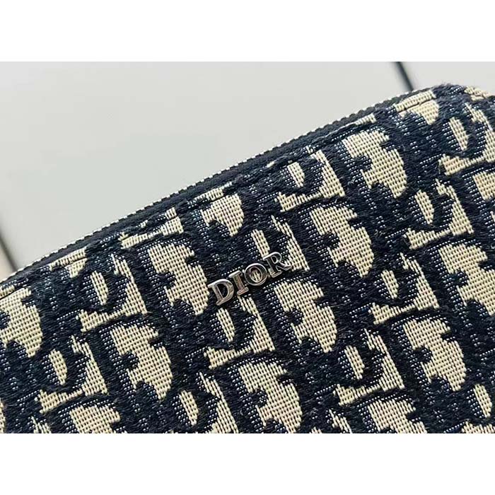 Dior Unisex CD Pouch Strap Beige Black Dior Oblique Jacquard Double Zipped Pocket