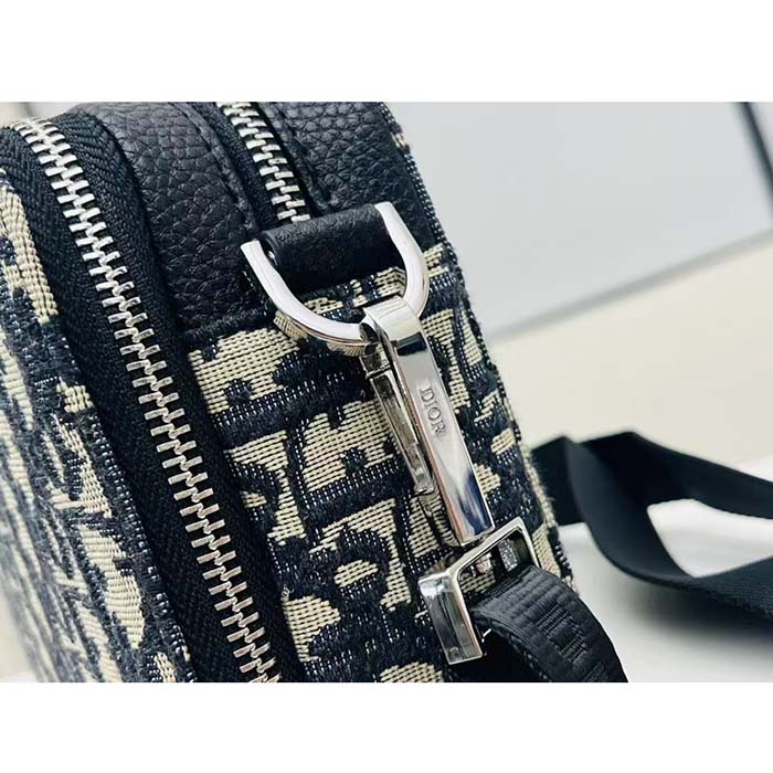 Dior Unisex CD Pouch Strap Beige Black Dior Oblique Jacquard Double Zipped Pocket