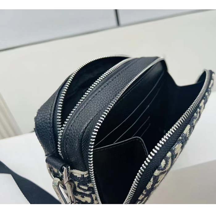 Dior Unisex CD Pouch Strap Beige Black Dior Oblique Jacquard Double Zipped Pocket
