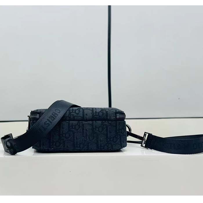 Dior Unisex CD Pouch Strap Black Dior Oblique Jacquard Double Zipped Pocket