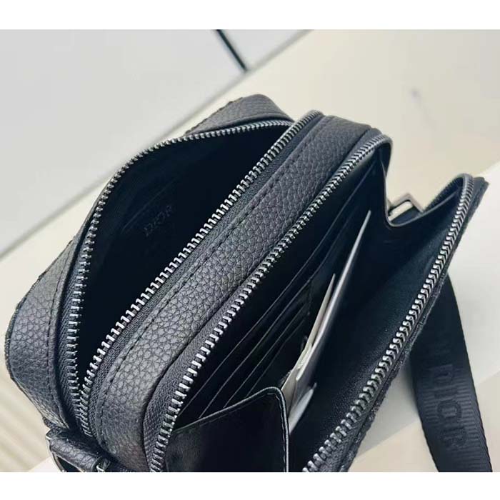 Dior Unisex CD Pouch Strap Black Dior Oblique Jacquard Double Zipped Pocket