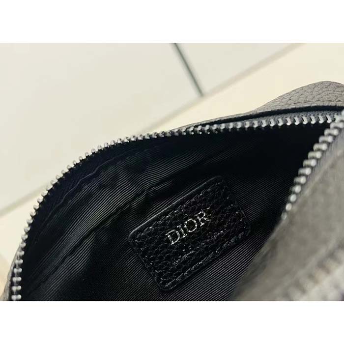 Dior Unisex CD Pouch Strap Black Dior Oblique Jacquard Double Zipped Pocket