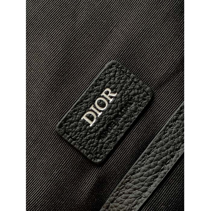 Dior Unisex CD Saddle Backpack Beige Black Dior Oblique Jacquard Black Grained Calfskin