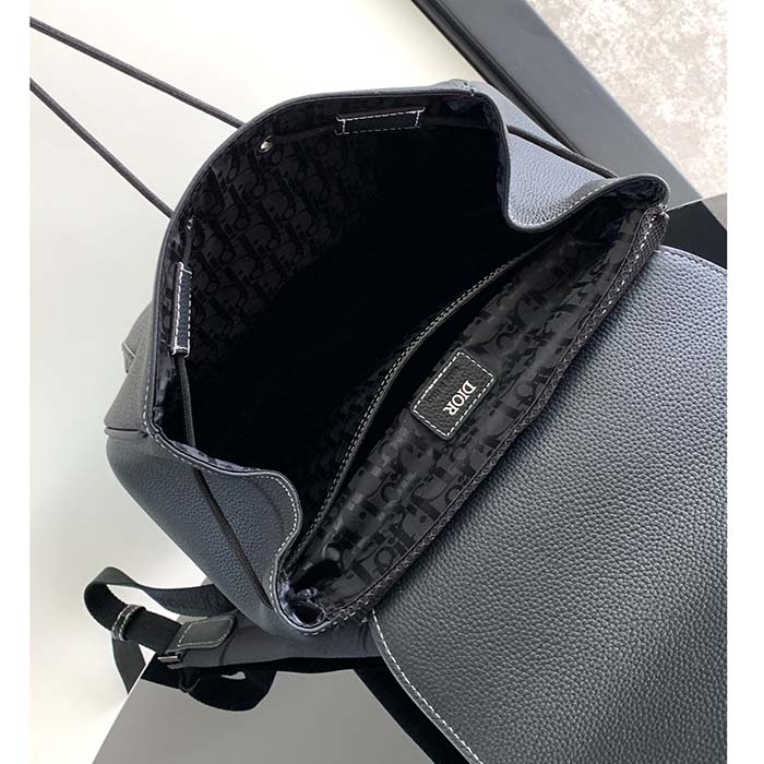 Dior Unisex CD Saddle Backpack Black Grained Calfskin Leather Top Handle