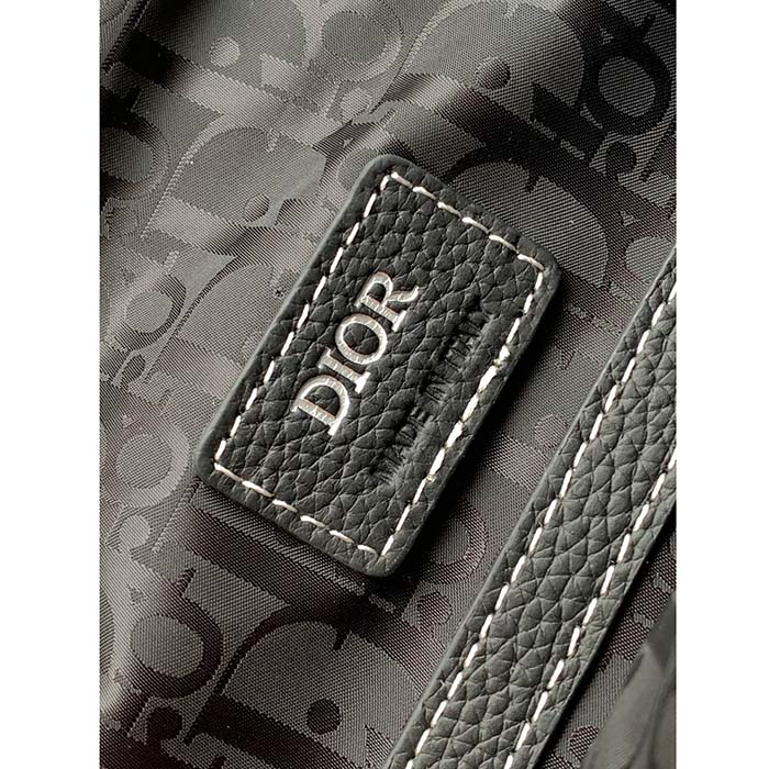 Dior Unisex CD Saddle Backpack Black Grained Calfskin Leather Top Handle