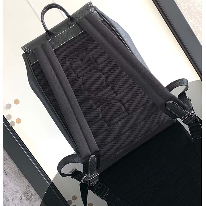 Dior Unisex CD Saddle Backpack Black Grained Calfskin Leather Top Handle
