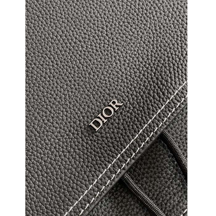 Dior Unisex CD Saddle Backpack Black Grained Calfskin Leather Top Handle