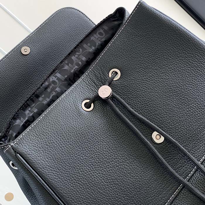 Dior Unisex CD Saddle Backpack Black Grained Calfskin Leather Top Handle