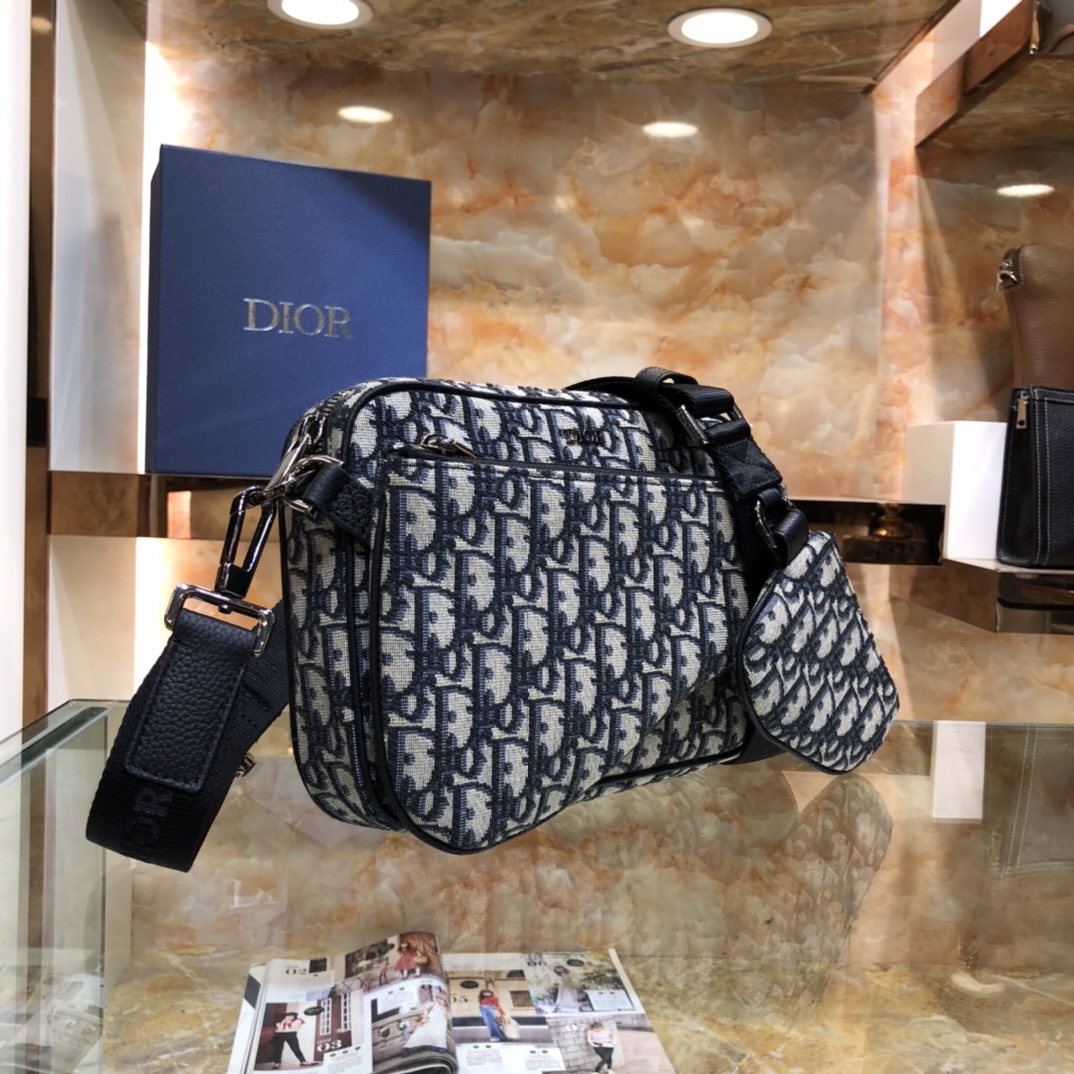 Dior Unisex CD Saddle Triple Pouch Beige Black Dior Oblique Jacquard