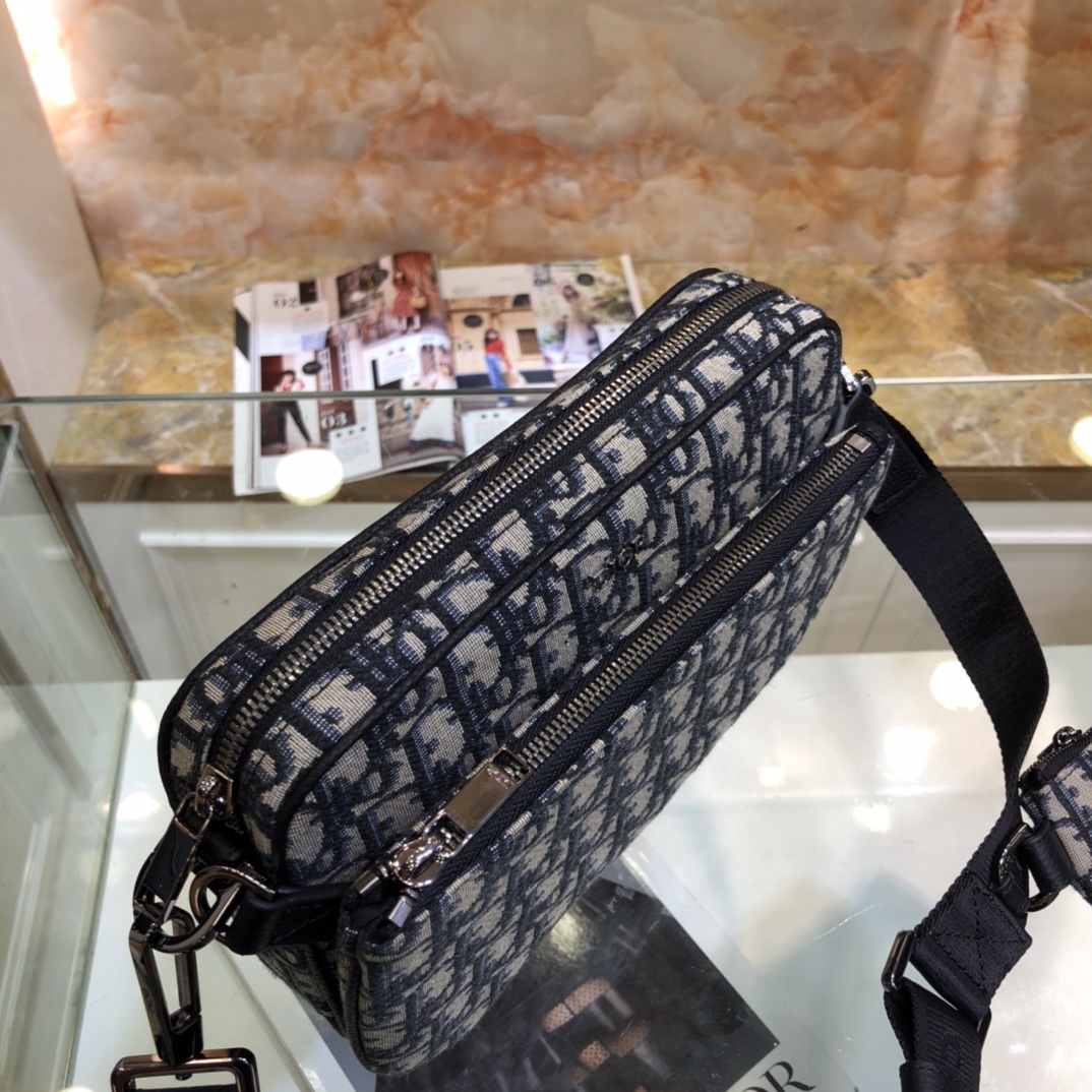 Dior Unisex CD Saddle Triple Pouch Beige Black Dior Oblique Jacquard