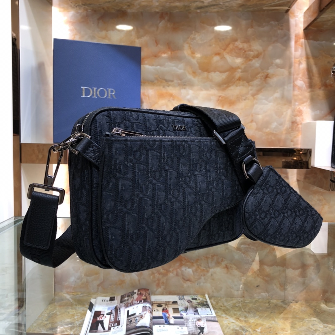 Dior Unisex CD Saddle Triple Pouch Black Dior Oblique Jacquard
