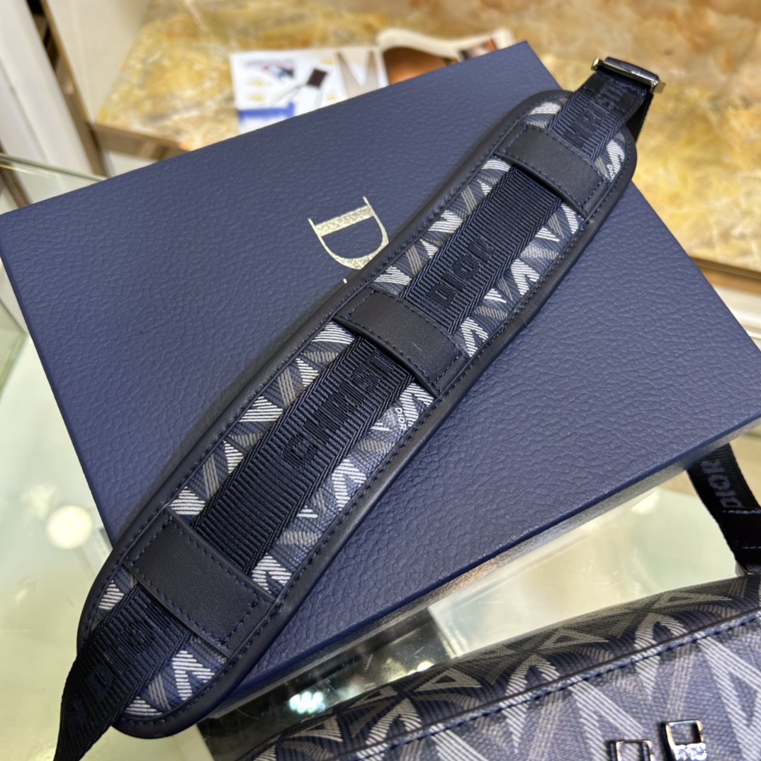 Dior Unisex CD Safari Bag Strap Navy Blue CD Diamond Canvas