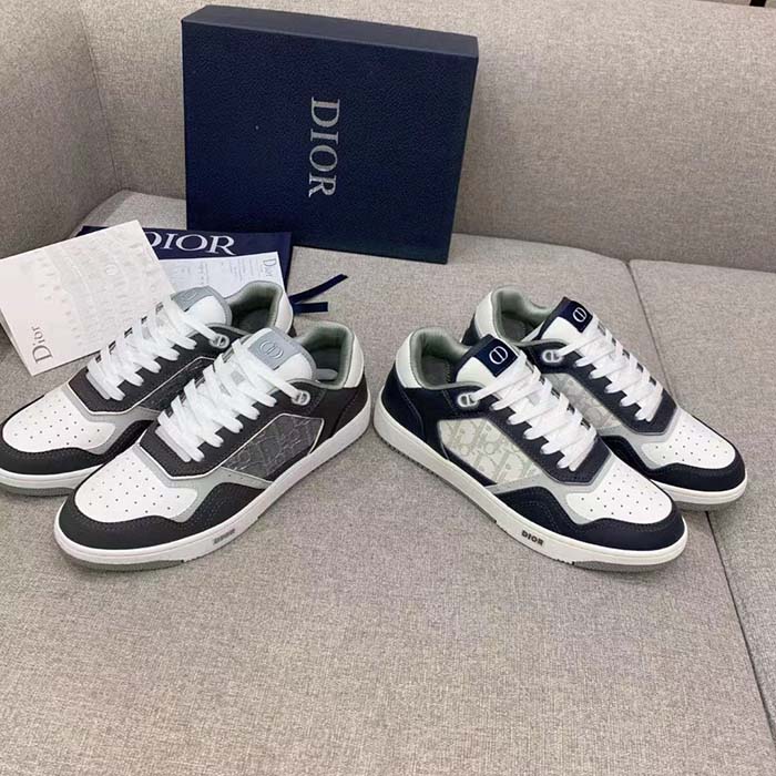 Dior Unisex Shoes B27 Low-Top Sneaker Black White Beige Smooth Calfskin White Oblique Galaxy Leather