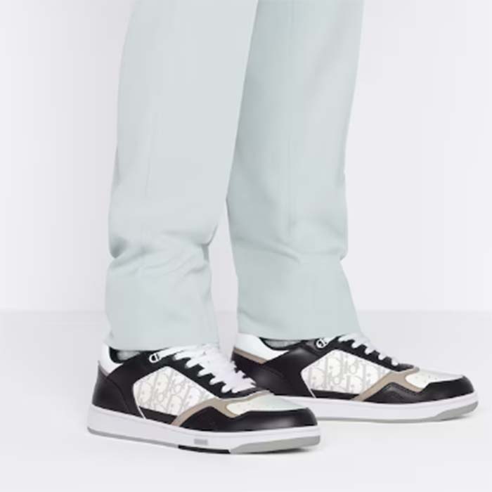 Dior Unisex Shoes B27 Low-Top Sneaker Black White Beige Smooth Calfskin White Oblique Galaxy Leather