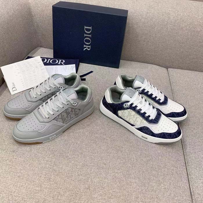 Dior Unisex Shoes B27 Low-Top Sneaker Gray Smooth Calfskin Dior Oblique Galaxy Leather