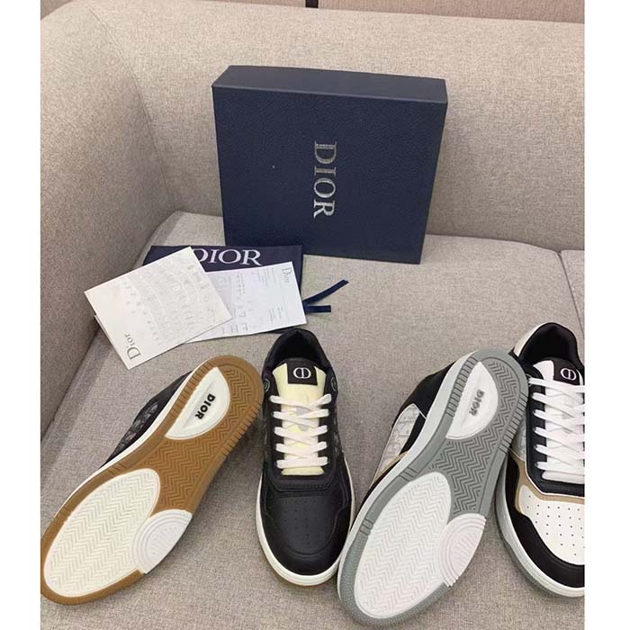 Dior Unisex Shoes CD B27 Low-Top Sneaker Black Smooth Calfskin Beige Black Oblique Jacquard