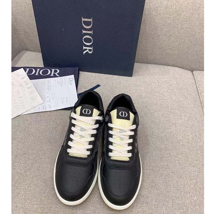 Dior Unisex Shoes CD B27 Low-Top Sneaker Black Smooth Calfskin Beige Black Oblique Jacquard