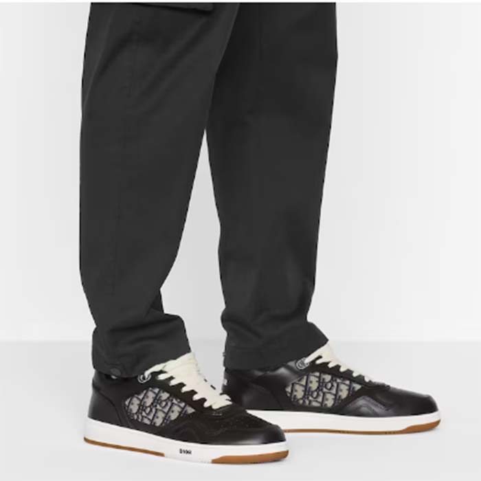 Dior Unisex Shoes CD B27 Low-Top Sneaker Black Smooth Calfskin Beige Black Oblique Jacquard