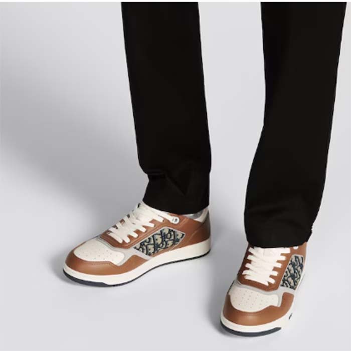 Dior Unisex Shoes CD B27 Low-Top Sneaker Brown Cream Smooth Calfskin Beige Black Oblique Jacquard
