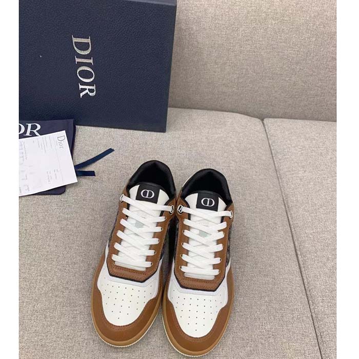 Dior Unisex Shoes CD B27 Low-Top Sneaker Brown Cream Smooth Calfskin Beige Black Oblique Jacquard
