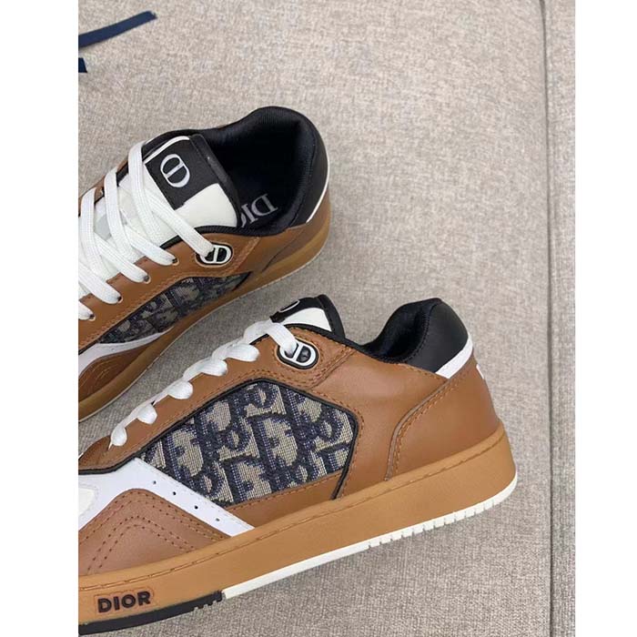 Dior Unisex Shoes CD B27 Low-Top Sneaker Brown Cream Smooth Calfskin Beige Black Oblique Jacquard