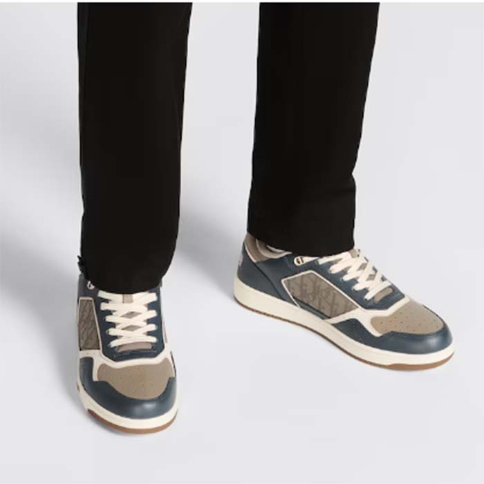 Dior Unisex Shoes CD B27 Low-Top Sneaker Brown Deep Gray Smooth Calfskin Oblique Galaxy Leather