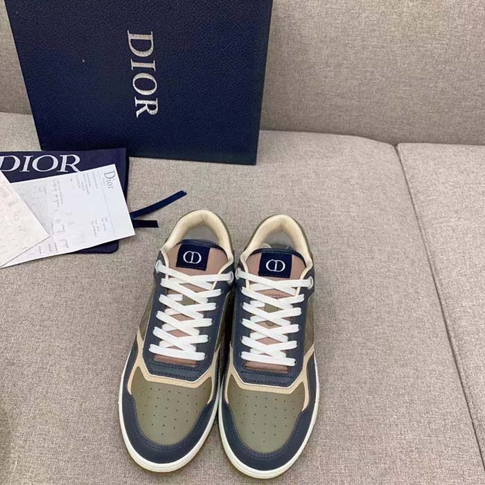 Dior Unisex Shoes CD B27 Low-Top Sneaker Brown Deep Gray Smooth Calfskin Oblique Galaxy Leather