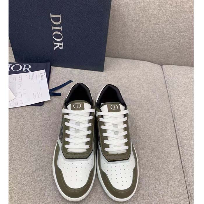 Dior Unisex Shoes CD B27 Low-Top Sneaker Olive Cream Smooth Calfskin Beige Black Oblique Jacquard