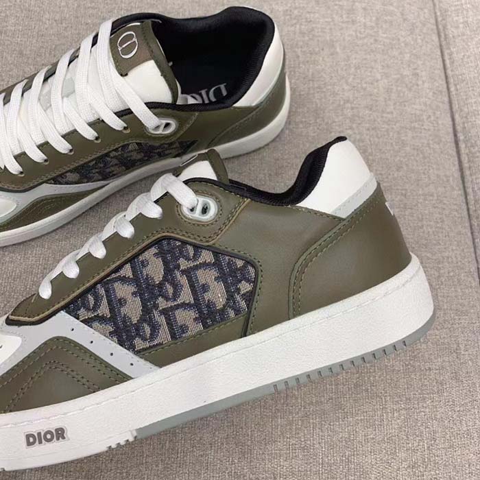 Dior Unisex Shoes CD B27 Low-Top Sneaker Olive Cream Smooth Calfskin Beige Black Oblique Jacquard