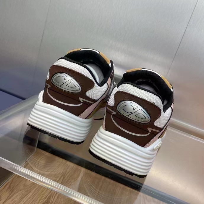Dior Unisex Shoes CD B30 Sneaker Gray Mesh Brown Orange Beige Technical Fabric