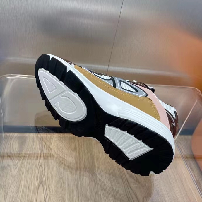 Dior Unisex Shoes CD B30 Sneaker Gray Mesh Brown Orange Beige Technical Fabric
