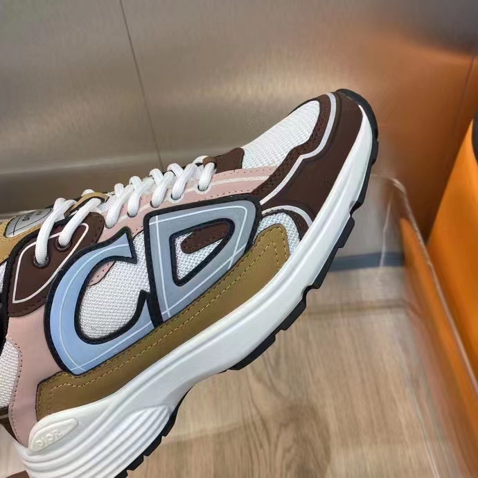 Dior Unisex Shoes CD B30 Sneaker Gray Mesh Brown Orange Beige Technical Fabric