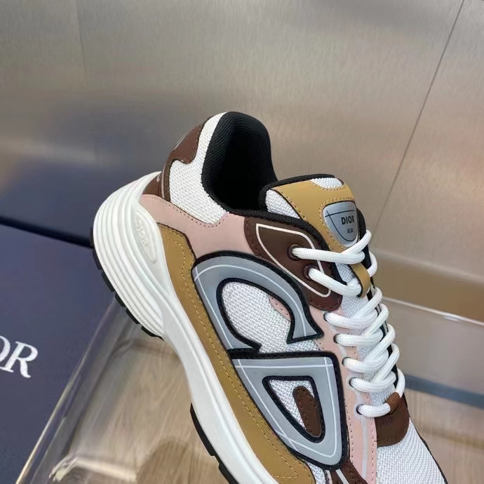 Dior Unisex Shoes CD B30 Sneaker Gray Mesh Brown Orange Beige Technical Fabric