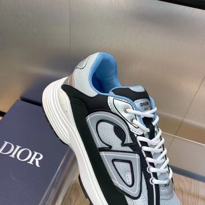 Dior Unisex Shoes CD B30 Sneaker Gray Mesh Silver-Tone Deep Gray Technical Fabric
