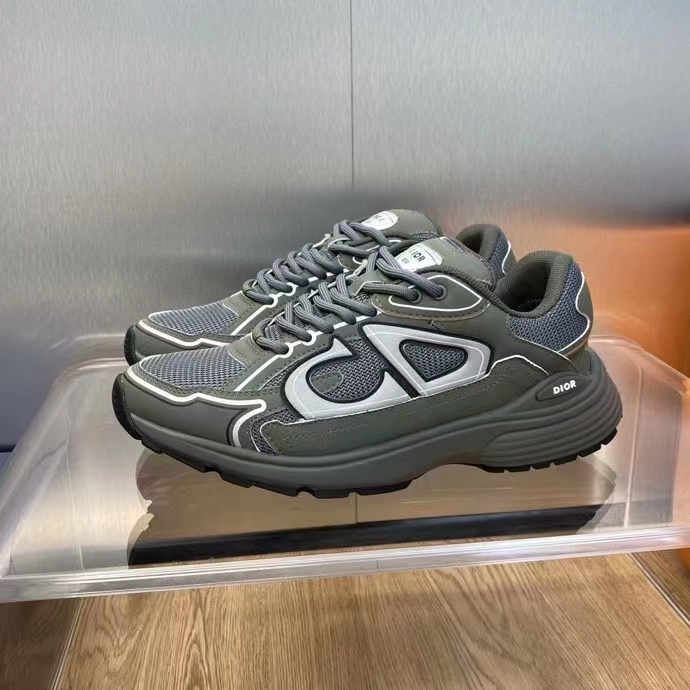 Dior Unisex Shoes CD B30 Sneaker Olive Mesh Technical Fabric
