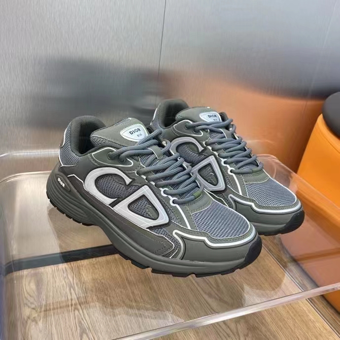 Dior Unisex Shoes CD B30 Sneaker Olive Mesh Technical Fabric
